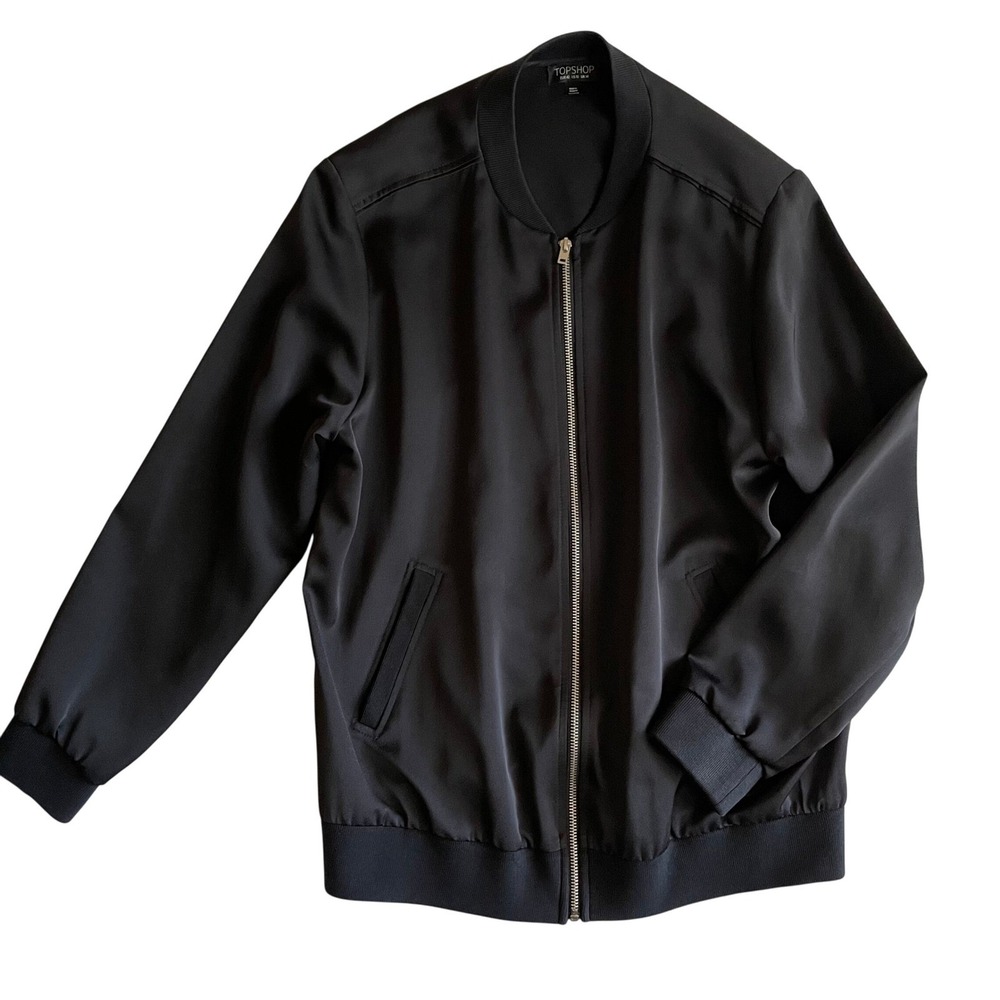 Topshop Black Bomber Jacket Women's US 10 UK 14 Lightweight Full Zip